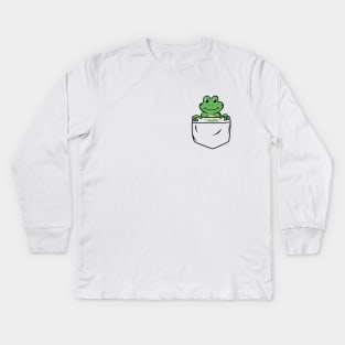 Cute frog popping out of the pocket Kids Long Sleeve T-Shirt